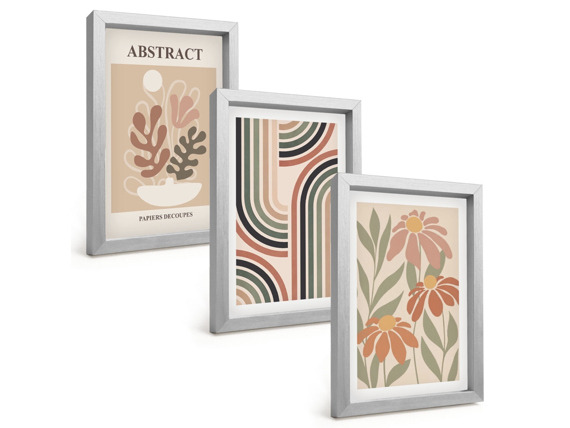 Composição De Quadros Plantas Abstratas Em Tons Pastel Espelharte (3 Peças 20x30 Cm)