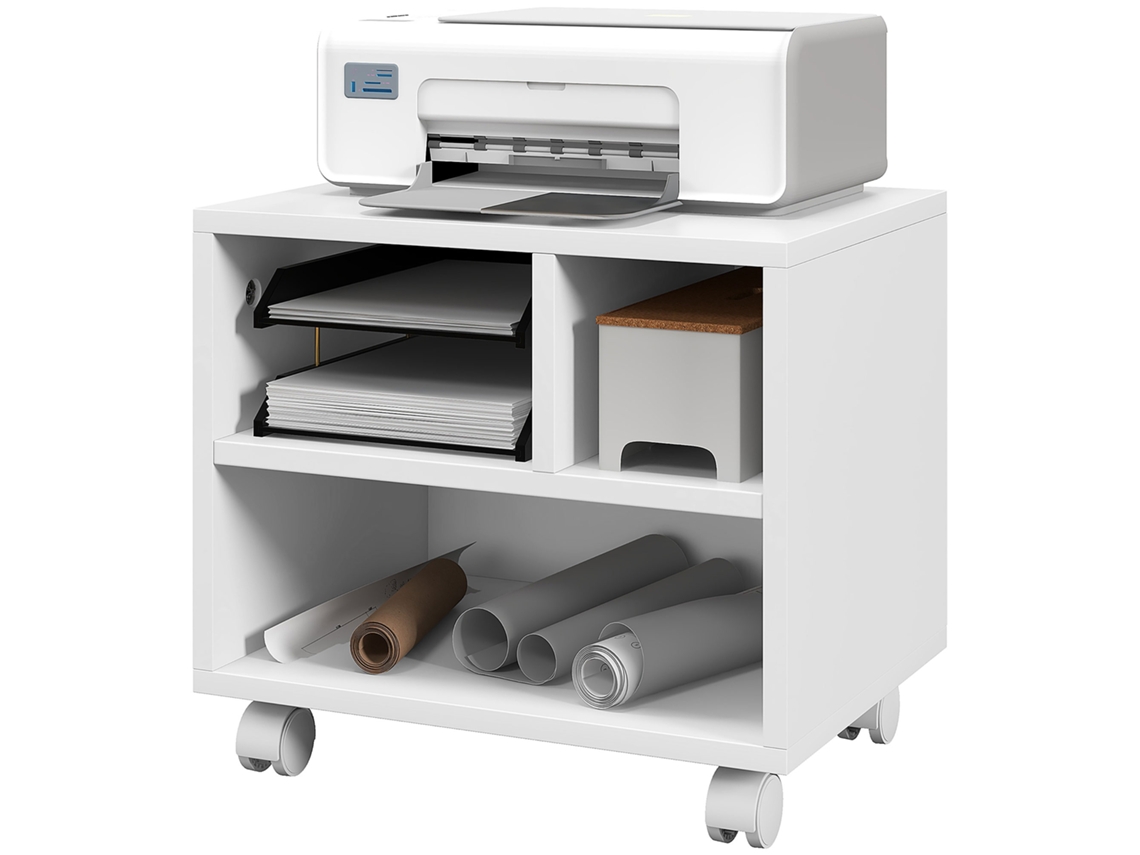 Suporte de impressora com rodas e compartimentos abertos 40x30x36 Cm branco | S/MARCA