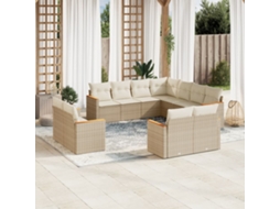 Conjunto de Sofá de Jardim 11 Peças C/ Almofadões Vime Pe Bege Dkd Home Decor
