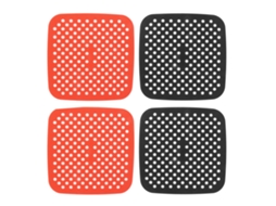 Tapetes reutilizáveis de silicone antiaderente para air fryer, laváveis, 18.5cm, vermelho e preto