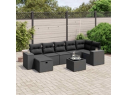 Vidaxl 8 Pcs Conjunto Sofás De Jardim Com Almofadões Vime Pe Preto