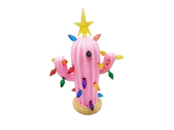 Cacto de Natal em Resina com Luzes Decorativo de Mesa Nostálgico Natalino 22x7,5cm | S/MARCA