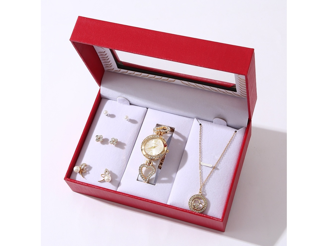 Conjunto de Presente, 6 piece Presente Feminino, Inclui Brincos, Relógios, Colares Love e Caixas de Presente SPQMENT