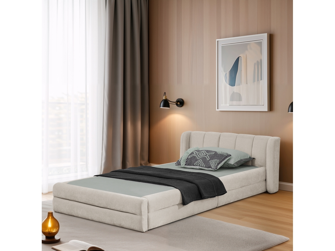 Cama Single 90x200 Cm Chenille Conforto Bege Ideal Para Crianças