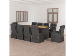 Conjunto 11 Pcs Jantar Exterior Com Almofadões Vime Pe Preto Dkd Home Decor