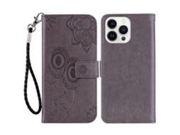 Capa Em Couro Pu Com Pega Para Apple Iphone 16 Pro - Cinzento