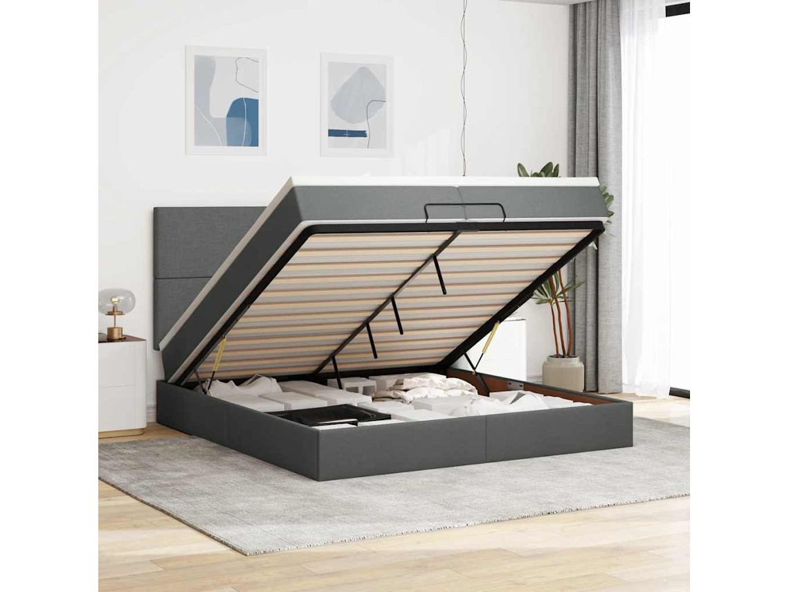 Vidaxl Estrutura De Cama Otomana Com Colchões Tecido Cinzento Escuro