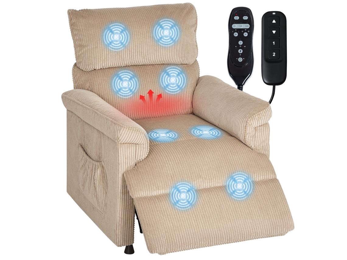 Poltrona De Sofá Massagem Com Modos Vibração, Função Aquecimento, Motor Silencioso, Memória, Aço, Capa Tecido, Marrom,