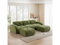 Sofá Modular 3 Lugares Em Forma De U, Tecido Chenille, Sem Montagem, Verde