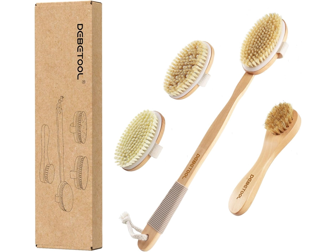 Escova Corporal Debetool – Com Cerdas Naturais De Javali E Facial, Escova Com Cabo Longo De Madeira Para Tratamento
