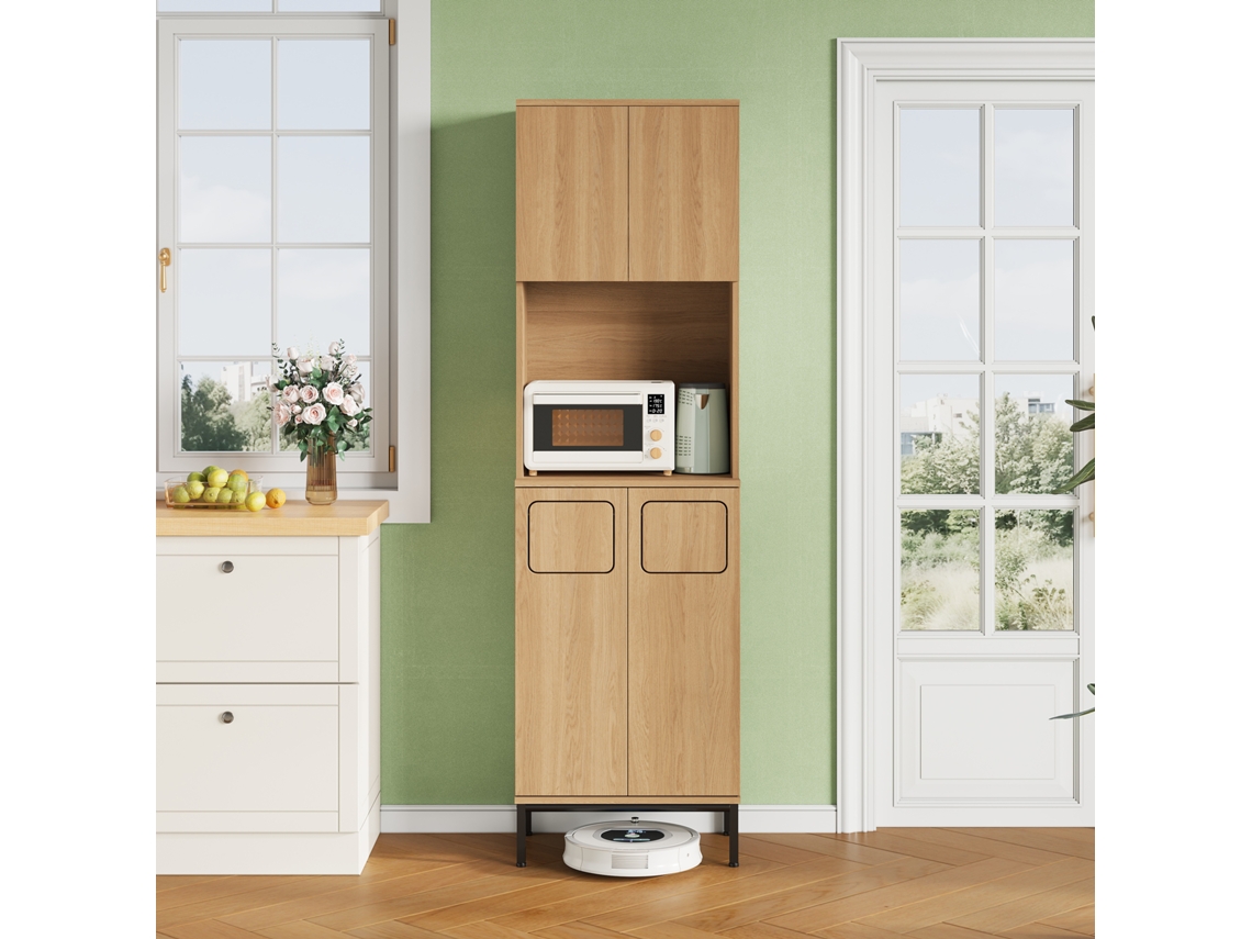 Armário Lixo Cozinha Carvalho Preto Micro Ondas 181cm VELTRIX