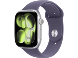 APPLE Watch Series 11 GPS 46 mm Prateado Alumínio com Bracelete Desportiva Roxo Névoa (Tamanho S/M)