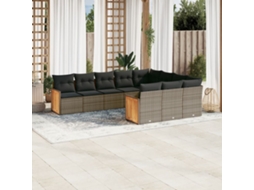 10 Pcs Conjunto Sofás De Jardim C/ Almofadões Vime Pe Cinza Dkd Home Decor