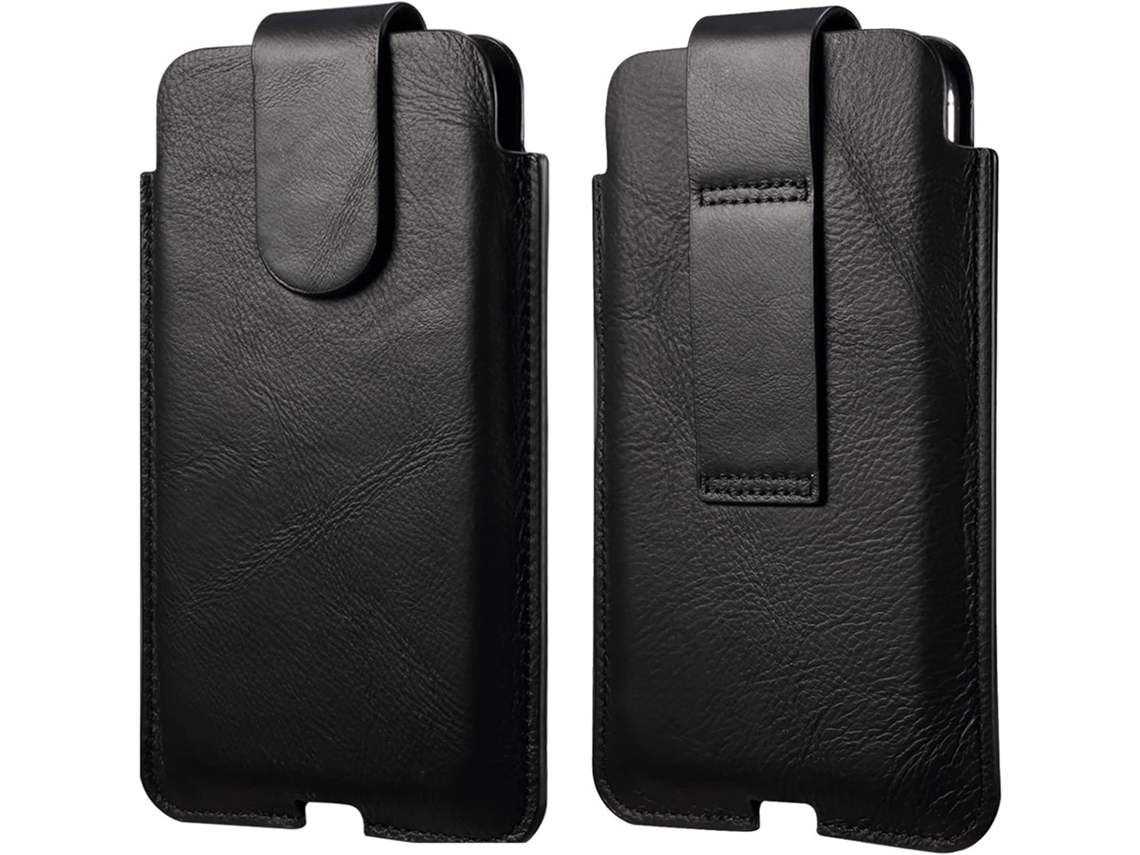 Capa De Cinto Vertical Em Pele Para Telemóvel - Tamanho 6.1" - Preto