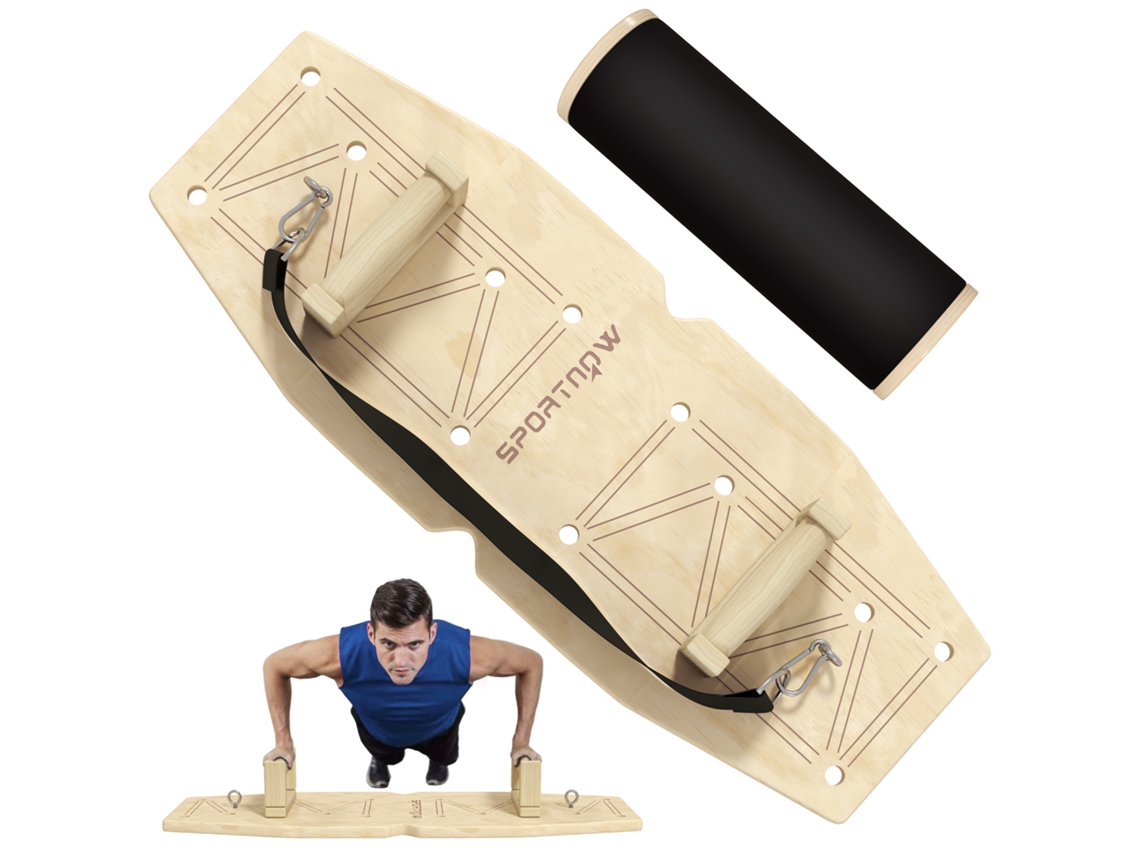 Conjunto De Barras Para Flexões, Com Placa De Treino E Faixas De Resistência, Madeira