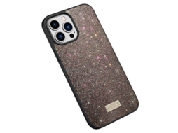 Capa De Celular Com Glitter De Couro E Policarbonato Para Iphone 14 Pro Max