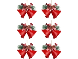 Conjunto De 6 Enfeites De Natal Vermelhos Em Forma De Sinos Para Árvore, Pequenos Para Pendurar.-aquaforge