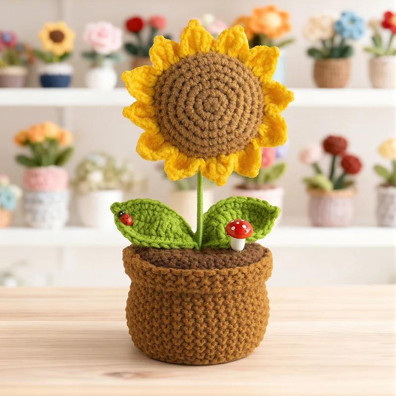 (1 Peça) Vaso De Crochê Fofo, Decoração De Casa Para Plantas Feita À Mão Em Crochê