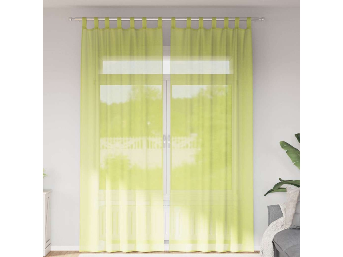 Vidaxl Cortinas De Voile Com Aba 2 Pcs Verde-maçã