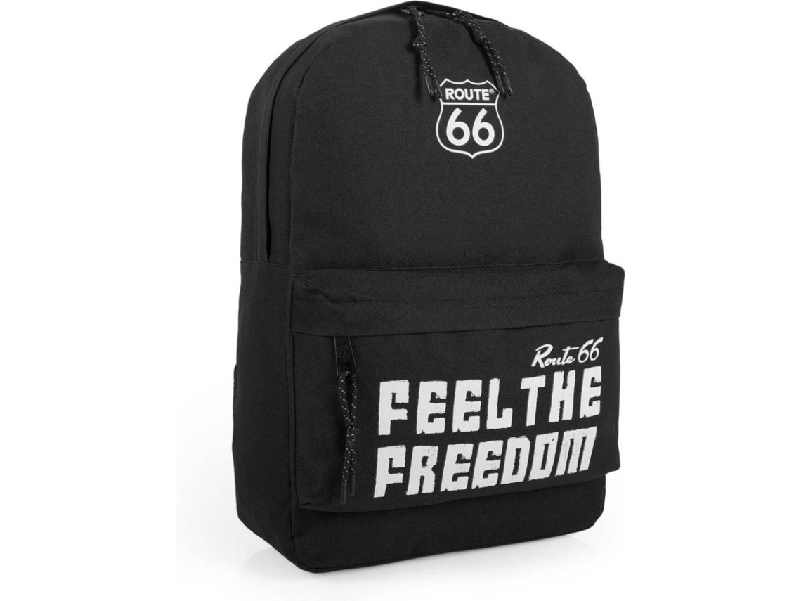 Mochila ROUTE 66 Acolchoada De Lona Estampada (40 x 30 x 11 cm - Preto)