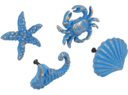 Conjunto De 4 Puxadores Gaveta Yardenfun Com Tema Retrô Animais Marinhos, Em Ferro Azul, Para Cômoda Ou Armário