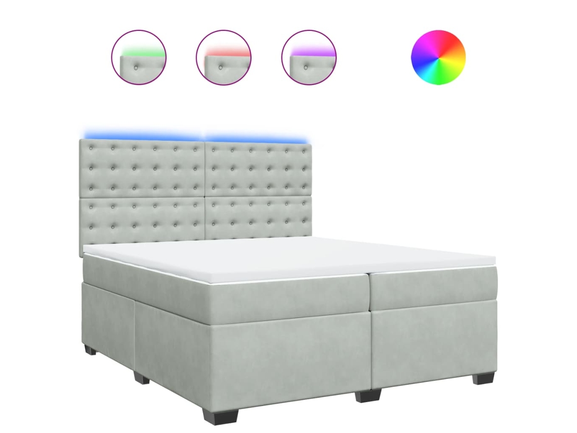 Cama com Molas e Colchão Veludo Cinzento Claro MAISON EXCLUSIVE (200x200 cm)