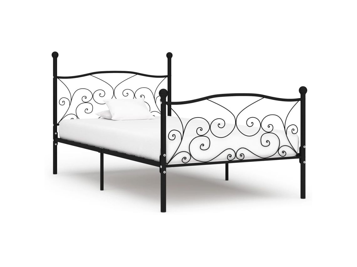 Estrutura De Cama Com Estrado De Ripas 90x200 Cm Metal Preto
