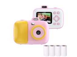 Câmera Impressora Térmica Digital Inteligente Infantil De 2,4 Polegadas Com Papel De Impressão, Rosa + Foco Fixo
