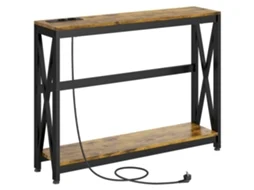 Mesa Console Industrial 2 níveis com tomadas e USB 100x24x75cm marrom BTFORUS