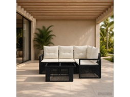 Vidaxl Conjunto De Sofá De Jardim 5 Unid. Preto E Branco Creme Vime Pe