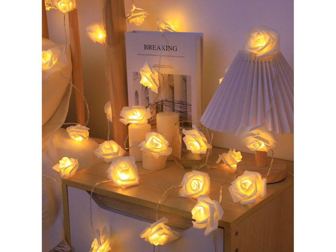 Cordão Led Natal Com Rosas Brancas 3 M 20 Leds Usb