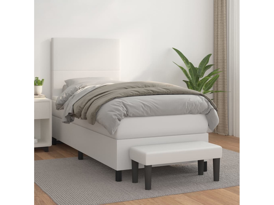 Cama Com Molas/colchão 100x200 Cm Couro Artificial Branco
