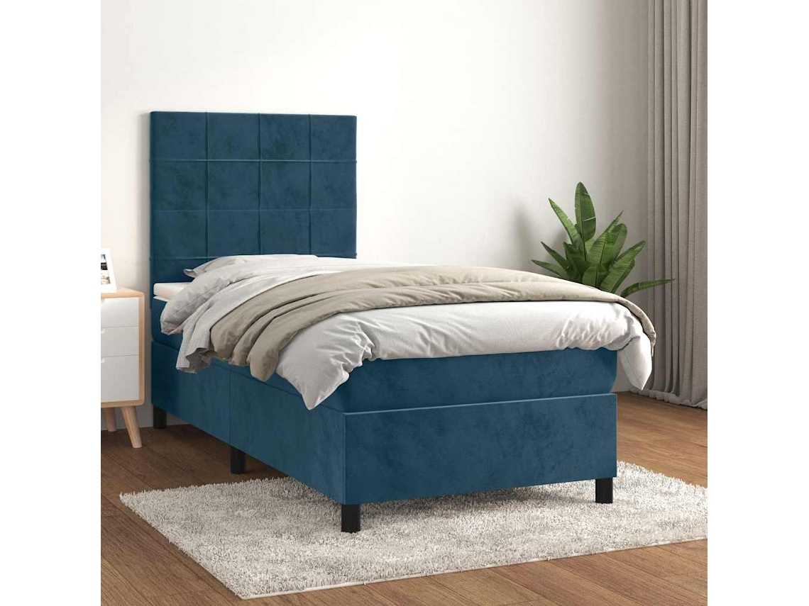 Vidaxl Cama Com Molas/colchão 80x200 Cm Veludo Azul-escuro