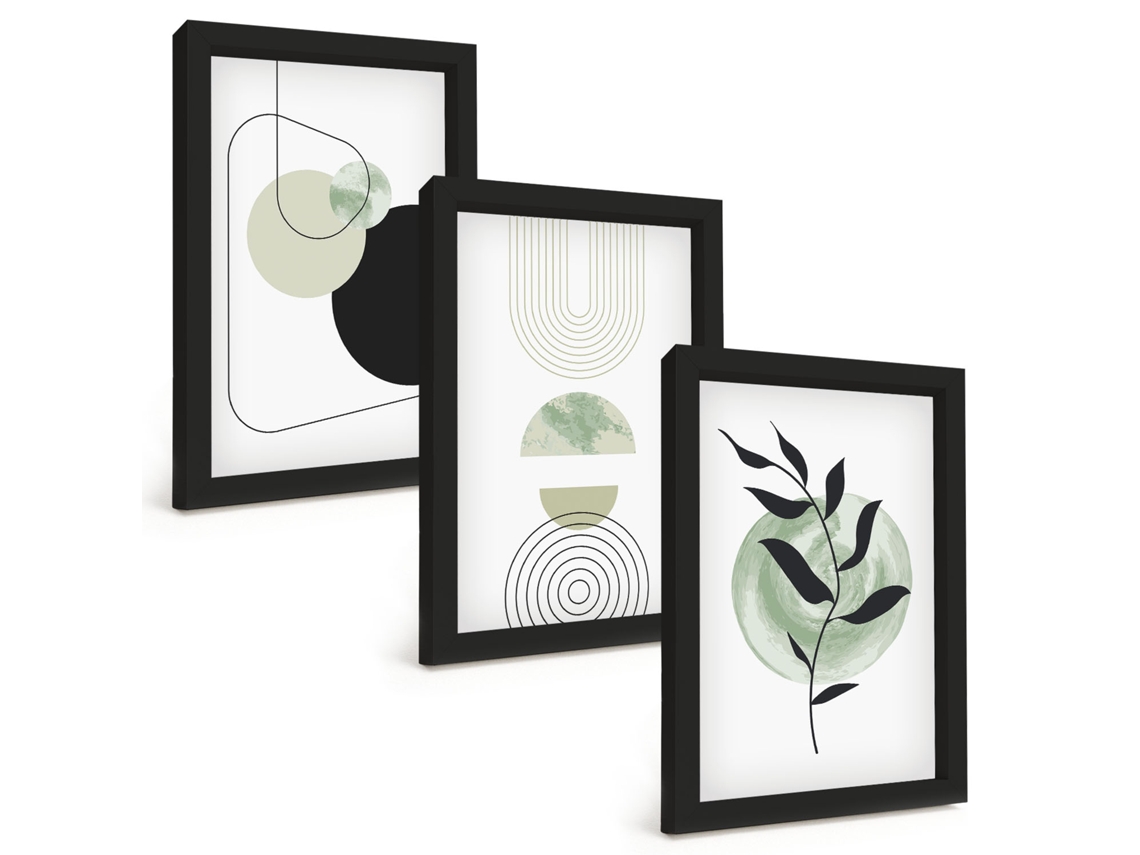 Pinturas Murais Modernasformas Abstratas De Plantas Moldura Preta Fotos Para O Corredor Espelharte (3 Peças 20x30 Cm)