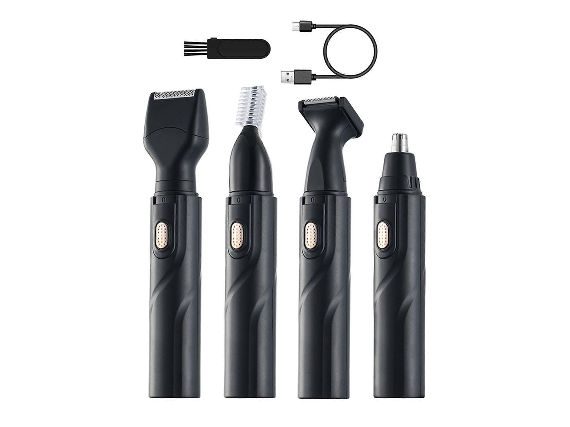 Kit De Beleza 4 Em 1: Barbeador Elétrico Recarregável Via Usb Para Barba, Pelos Do Nariz E Sobrancelhas. Fácil De Limpar E Manter. Cor: Prata.