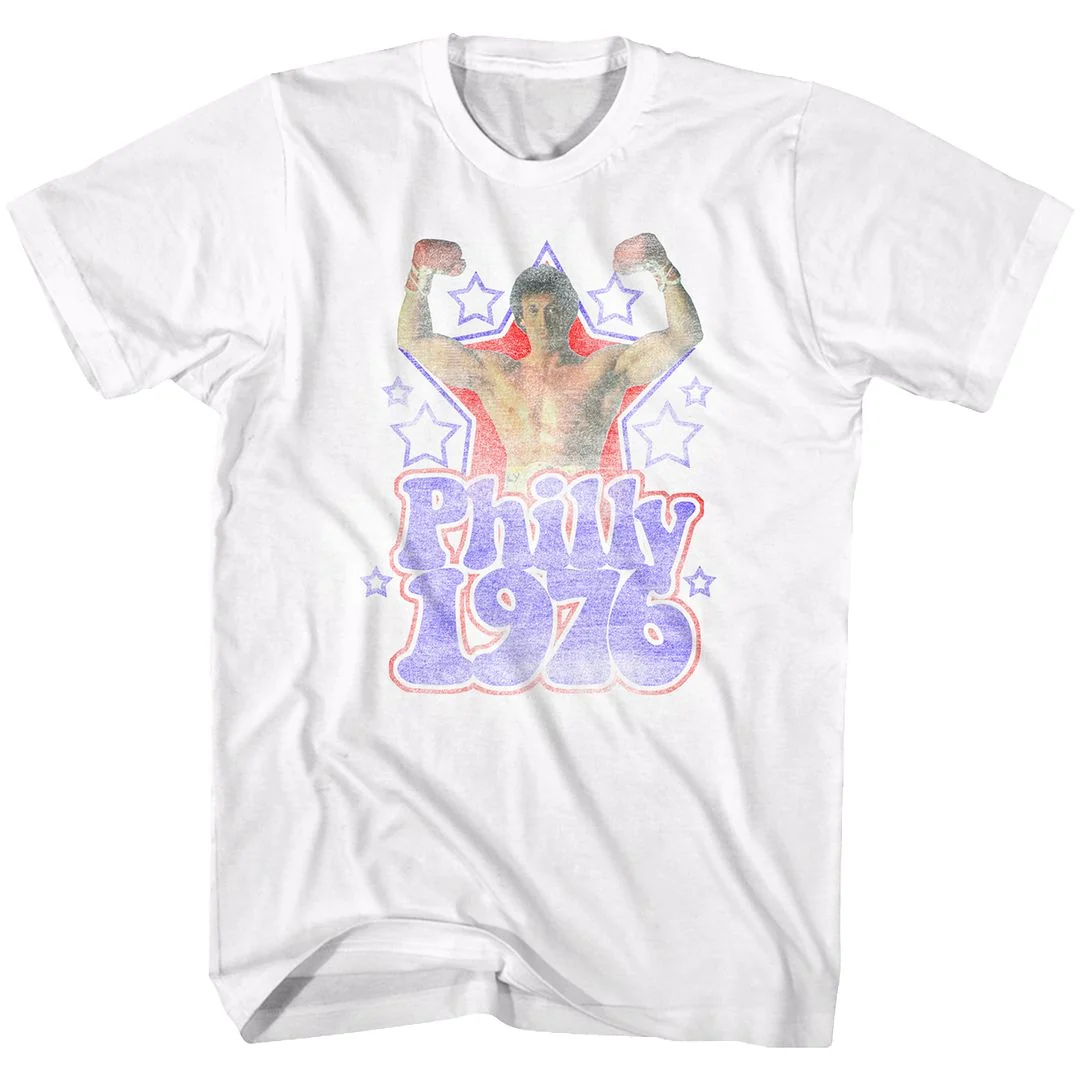 Rockinstone Rocky Movie Philly 1976 White Adult T-shirt Size:xxxl