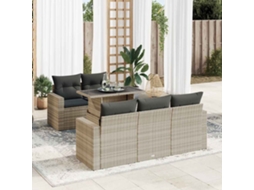 Vidaxl 6 Pcs Conj. Sofás Jardim Com Almofadões Vime Pe Cinzento-claro