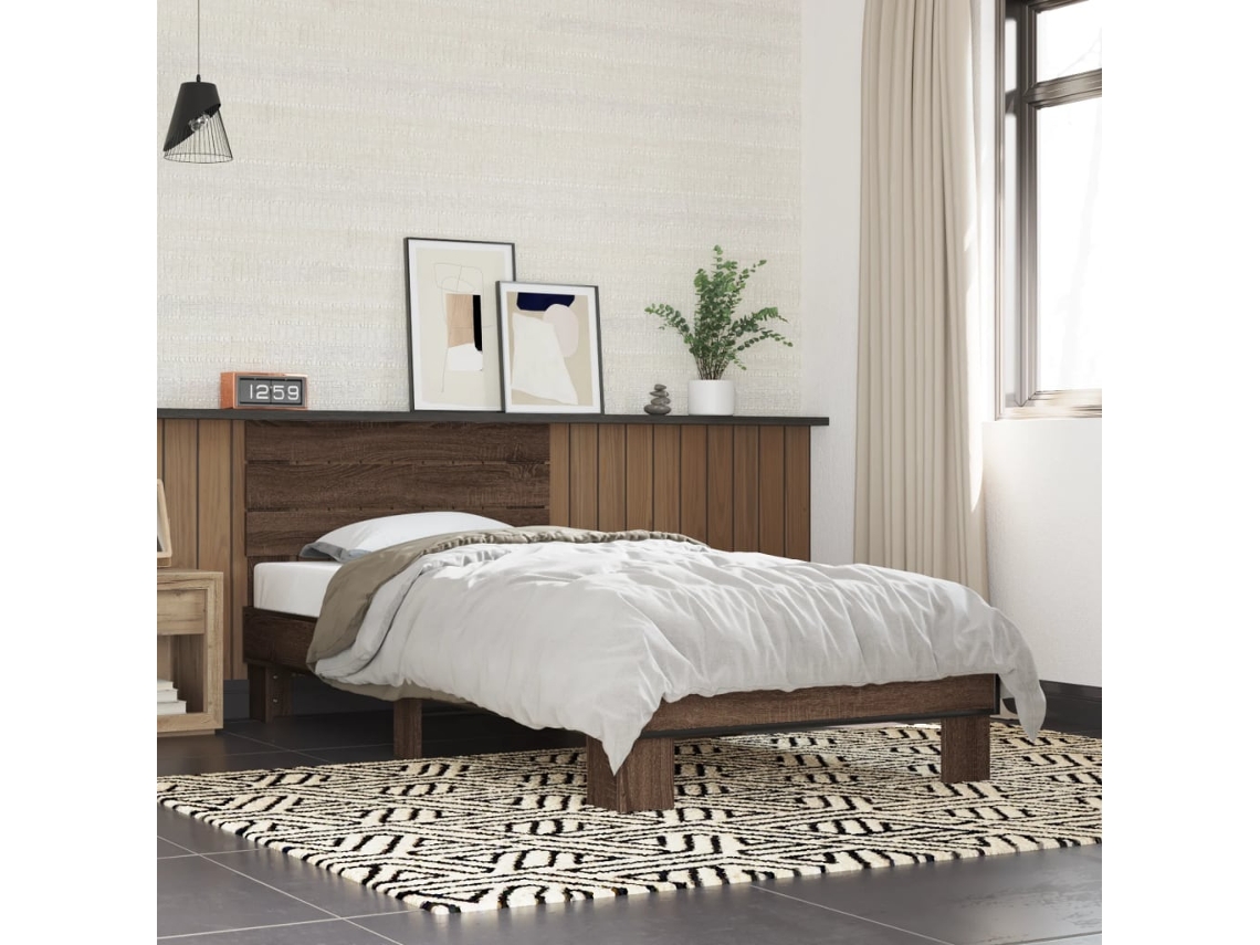 Estrutura De Cama Derivados De Madeira/metal Carvalho Castanho