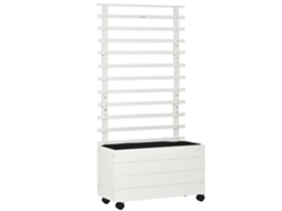 Vaso com Suporte de Treliça de Madeira Maciça com 4 Rodas em Treliça e Malha Geotêxtil 76x30x155 Cm Branco Ge