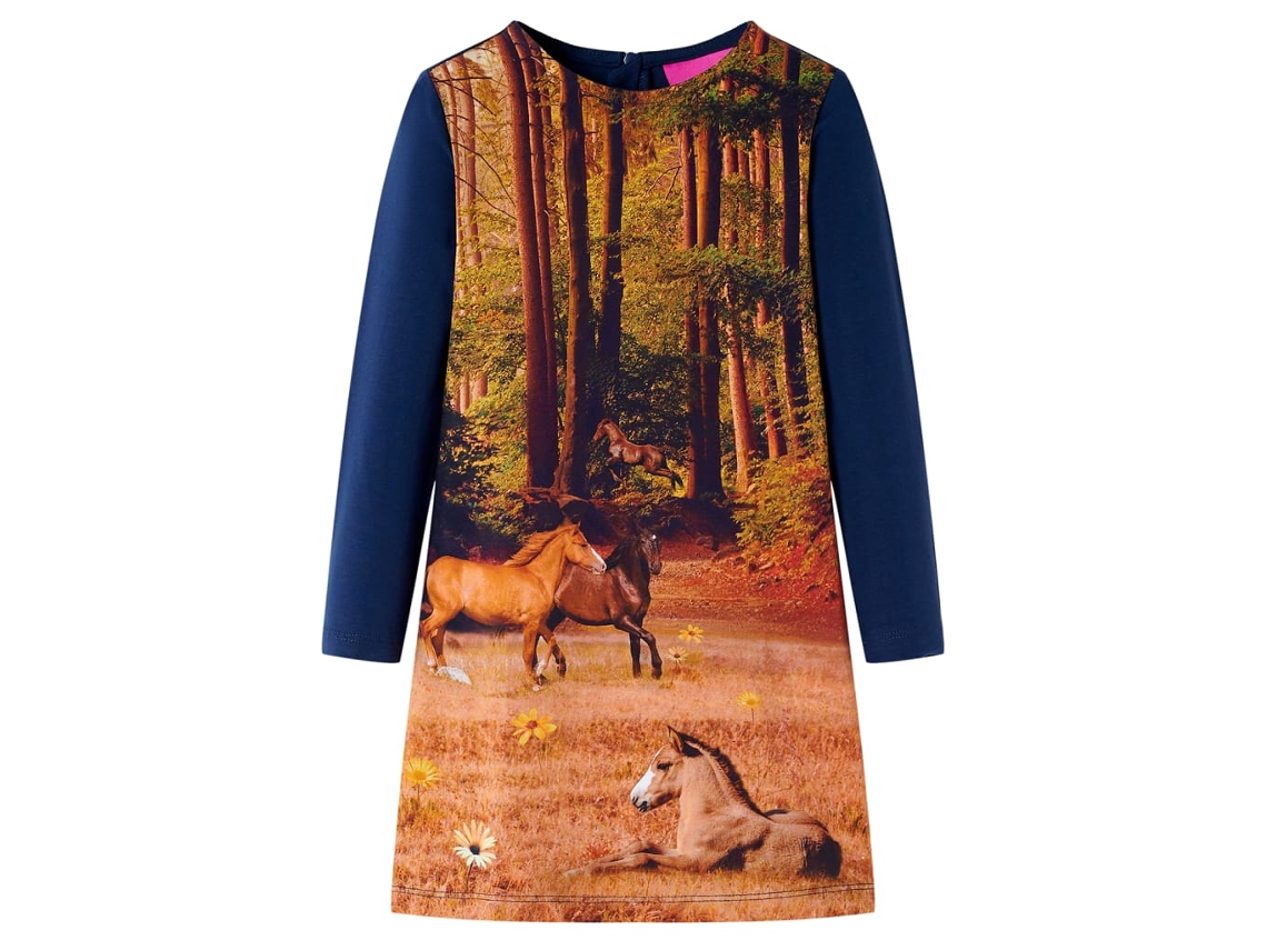 Vestido De Manga Comprida Para Criança Azul-marinho 128
