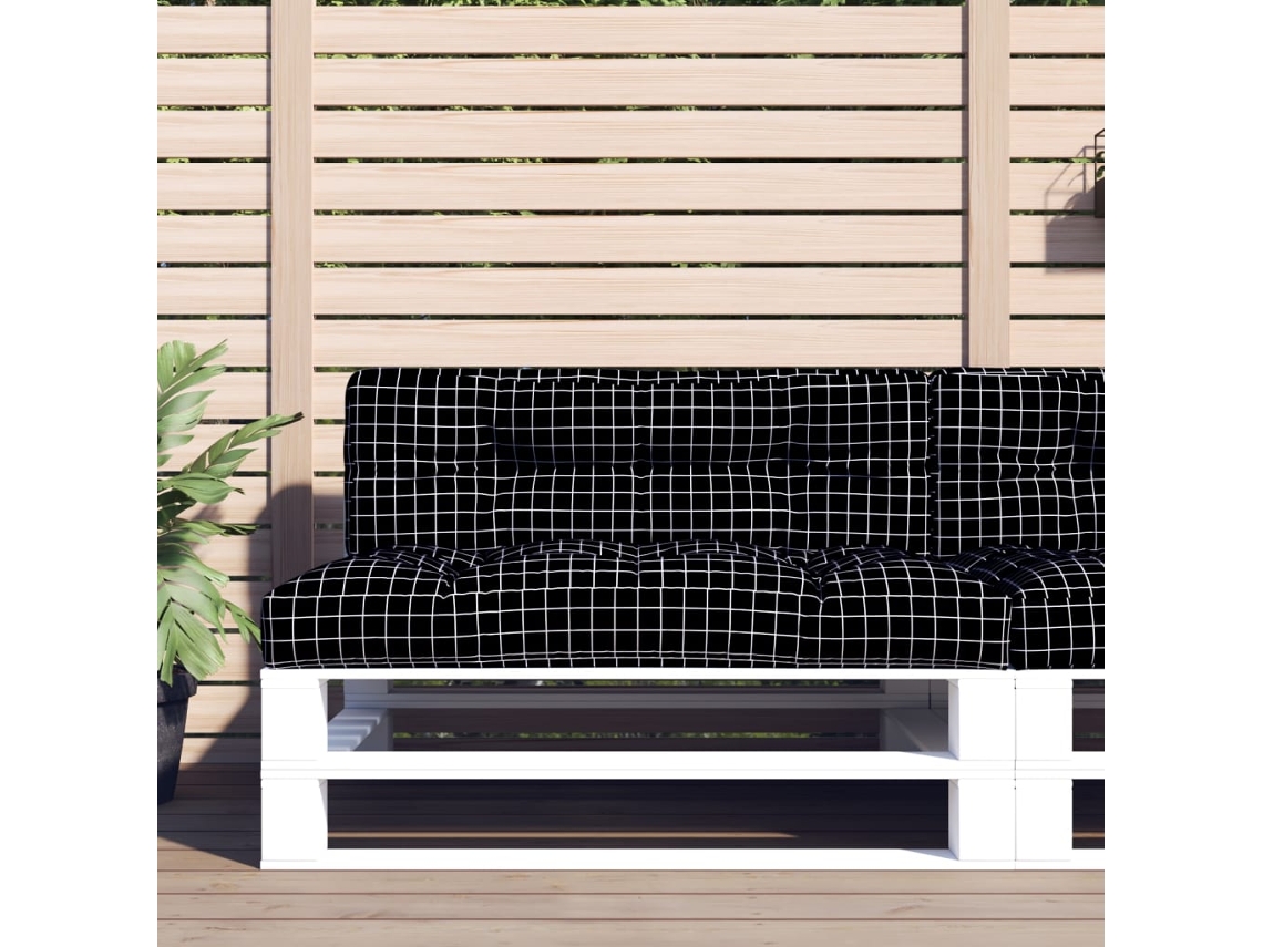 Vidaxl Almofadão P/ Sofá De Paletes 120x40x12cm Tecido Xadrez Preto