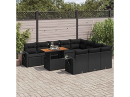 Vidaxl 11 Pcs Conjunto Sofás De Jardim C/ Almofadões Vime Pe Preto