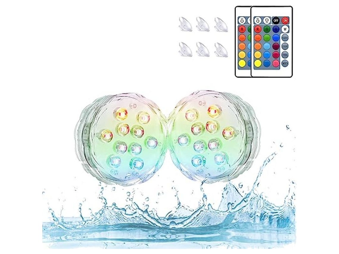 Fasst luces Led Sumergíveis com Controle Remoto e Ventosas Impermeáveis para Piscina, Festa, Casamento, Halloween, Natal 2 Pacotes