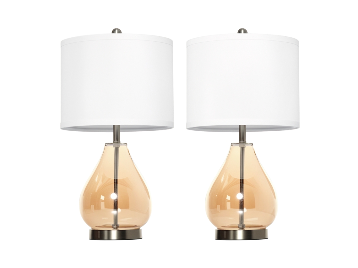 Conjunto De 2 Candeeiros De Mesa Com Ecrã De Linho Suporte Para Lâmpada E27 Máx. 40w Ø30x56 Cm Branco