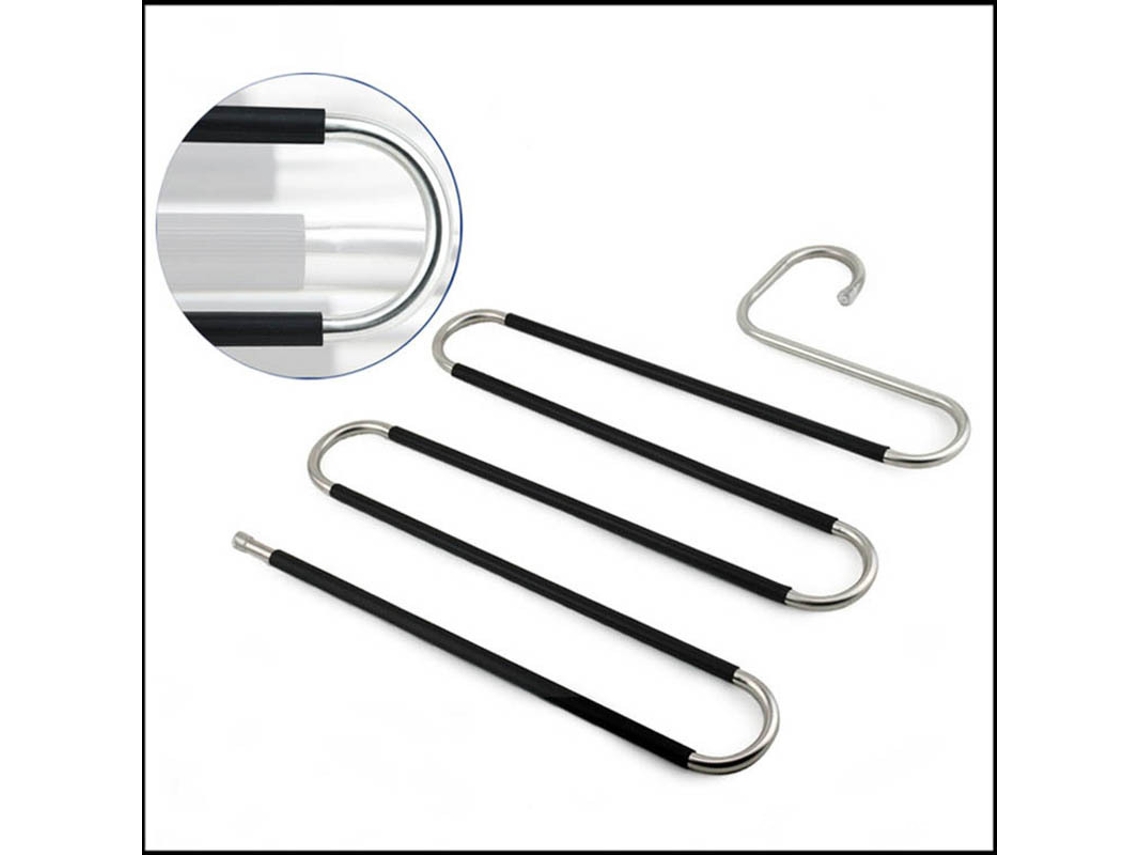 Pacote com 4 cabides para calças Lyx de aço inoxidável multicamadas e espessados, clipe multifuncional em forma de S, antiderrapante