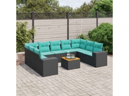 Conjunto de sofá de jardim Vidaxl com 10 peças e almofadas em rattan sintético marrom.