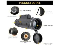 Telescópio Monocular 40x60, Hd High Power Prism Monocular Monocular Impermeável, Preto Bestvite