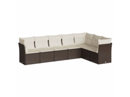 Conjunto de 7 Sofás de Jardim com Almofadões Vime Pe Castanho MAISON EXCLUSIVE (7 pcs)
