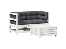 3 Pcs Conjunto Lounge Jardim C/ Almofadões Pinho Maciço Branco MAISON EXCLUSIVE