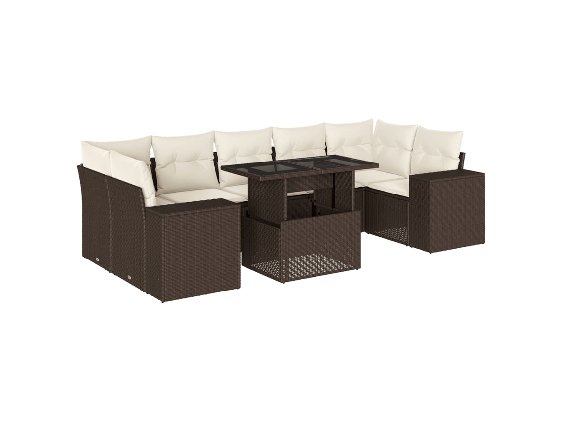 Conjunto de 8 Sofás de Jardim com Almofadões Vime Pe Castanho MAISON EXCLUSIVE (8 pcs)